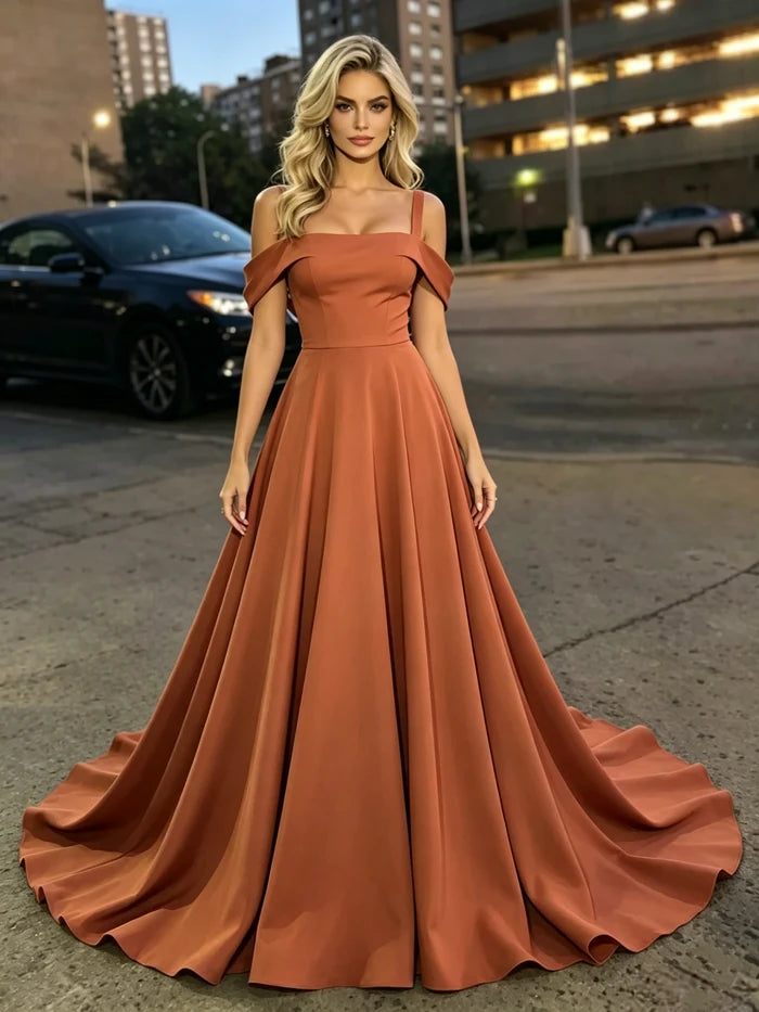 Simple Brown Straps Prom Dress