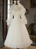 White Tulle Lace Long Sleeve Pearls Wedding Dress
