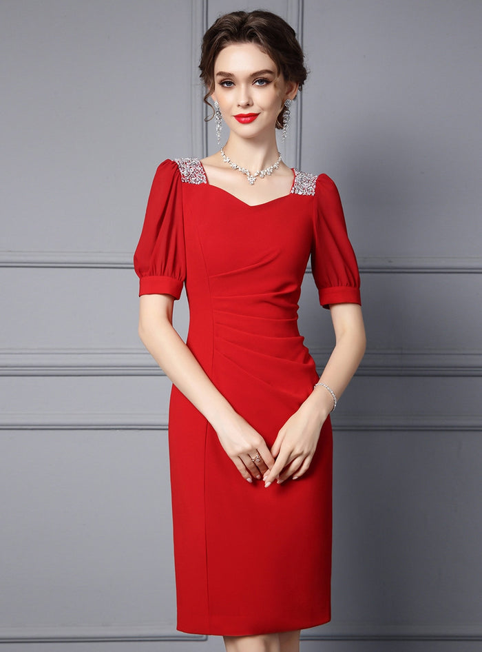 Red Short Sleeve Mother Of The Bride Dress