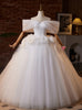 White Tulle Off the Shoulder 3D Flower Wedding Dress