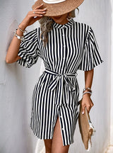 Short Sleeve Vertical Stripe Dress