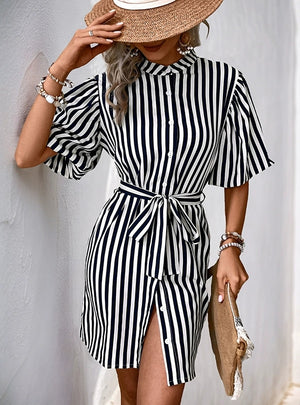 Short Sleeve Vertical Stripe Dress