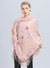 Warm Flower Embroidered Fringed Fur Collar Shawl