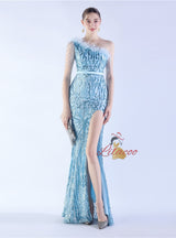 Mermaid Sequins One Shoulder Beading Prom Dress
