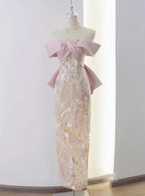 Pink Sequins Off the Shoulder Bow Prom Dress
