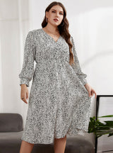 V-neck Long Sleeve Elastic Waist Slim Dress