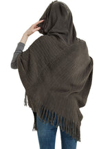 Solid Color Striped Fringed Hooded Cloak