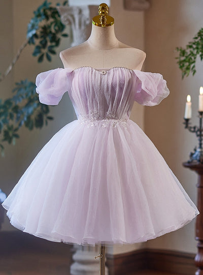 Purple Tulle Off the Shoulder Homecoming Dress