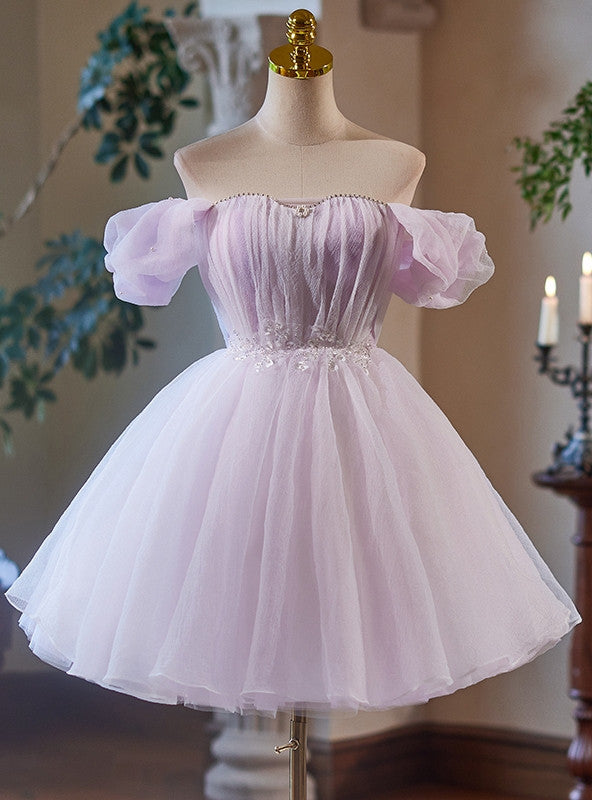 Purple Tulle Off the Shoulder Homecoming Dress