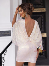 Fashion Cloak Sleeve Sequined Tight Dress