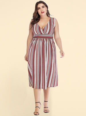 V-neck Striped Waist Slim Dress