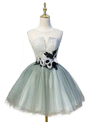 Gray Tulle 3D Appliques Homecoming Dress