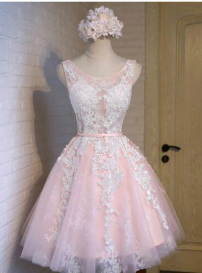 Blue Lace Tulle Homecoming Dress