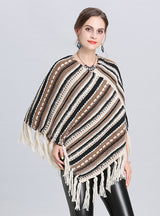Fringed Diagonal Striped Cloak Shawl