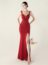 Mermaid Straps Split Pleats Prom Dress