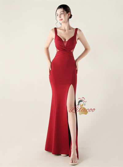 Mermaid Straps Split Pleats Prom Dress