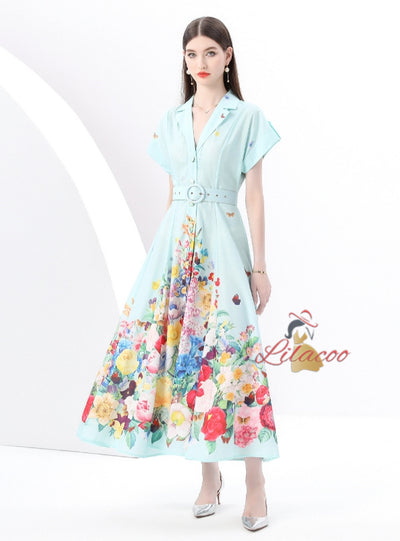 Short Sleeve Printed Long Dress