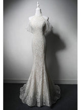 White Mermaid Lace High Neck Wedding Dress