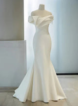 White Mermaid Pleats Wedding Dress