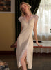 Deep V-neck Lace Stitching Suspender Nightdress