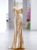 Gold Mermaid Sequins Pleats Prom Dress