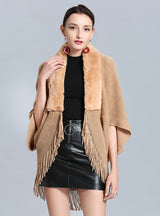 Fringed Cashmere-like Knitted Cardigan Shawl