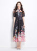 Bow Bubble Sleeve Long Printed Dress