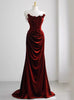 Burgundy Velvet Rose Flower Prom Dress