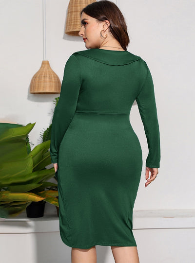 V-neck Sexy Slim Long Sleeve Plus Size Dress