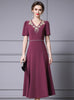 Burgundy Short Sleeve Beading Mother Of The Bride Dress