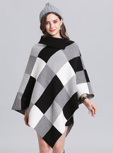 Plaid Lapel Pullover Cloak Shawl