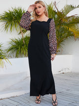 Square Neck Printed Long Sleeve Dress