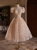 Champagne Lace Beading Prom Dress