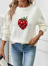 Women Strawberry Jacquard Sweater