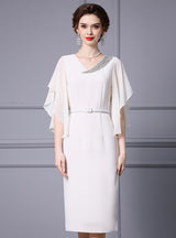 White V-neck Beading Mother Of The Bride Dress With Belt