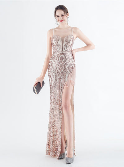 Sequins Spaghetti Straps Beading Prom Dress