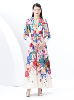Long Sleeve Floral Print Long Dress