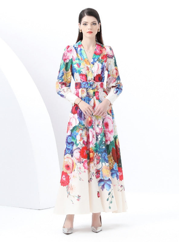 Long Sleeve Floral Print Long Dress