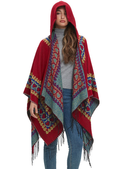 Family Style Love Red Tassel Hooded Cloak