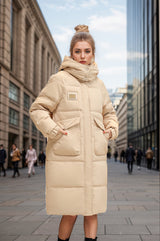 White Duck Down Long Over-the-knee Padded Down Jacket