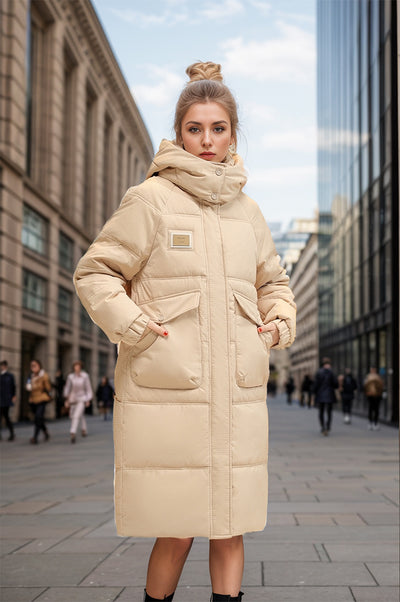 White Duck Down Long Over-the-knee Padded Down Jacket