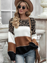 Color Matching Round Neck Loose Sweater