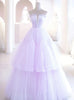 Light Purple Tulle Pleats Beading Prom Dress
