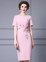 Pink Short Sleeve Flower Mother Of The Bride Dress