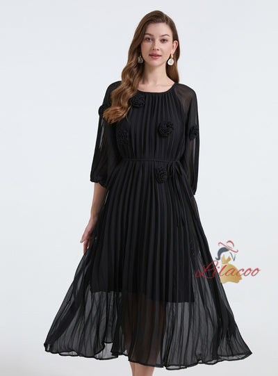 Palace Three-dimensional Flower Pleated Dress