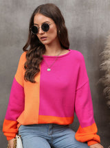 Spliced Knitted Loose Pullover Sweater