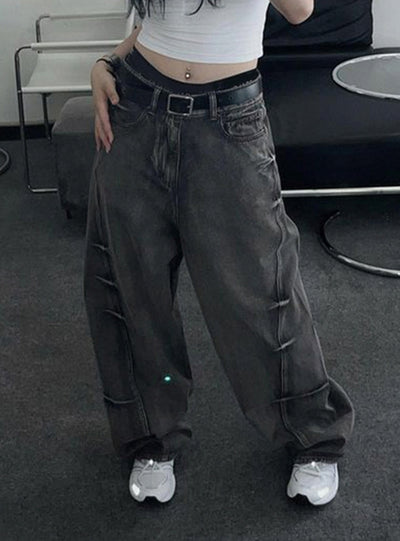 Spliced High Waist Wide Leg Jeans