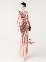 One Shoulder Mermaid Sequins Beading Prom Dress