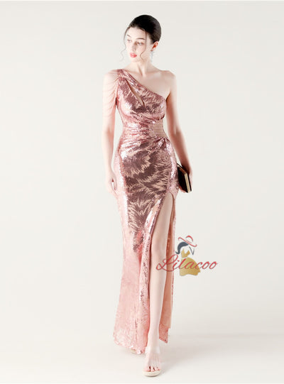 One Shoulder Mermaid Sequins Beading Prom Dress