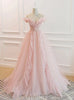 Pink Tulle Off the Shoulder Beading Prom Dress